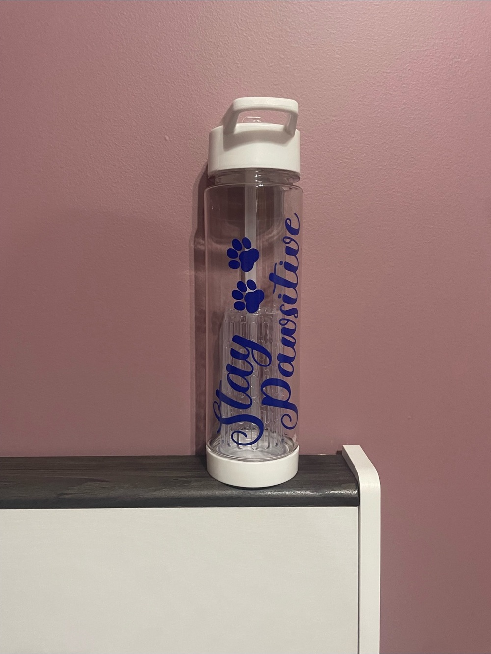 Unbranded White & Blue 'Stay Pawsitive' Clear Water Bottle